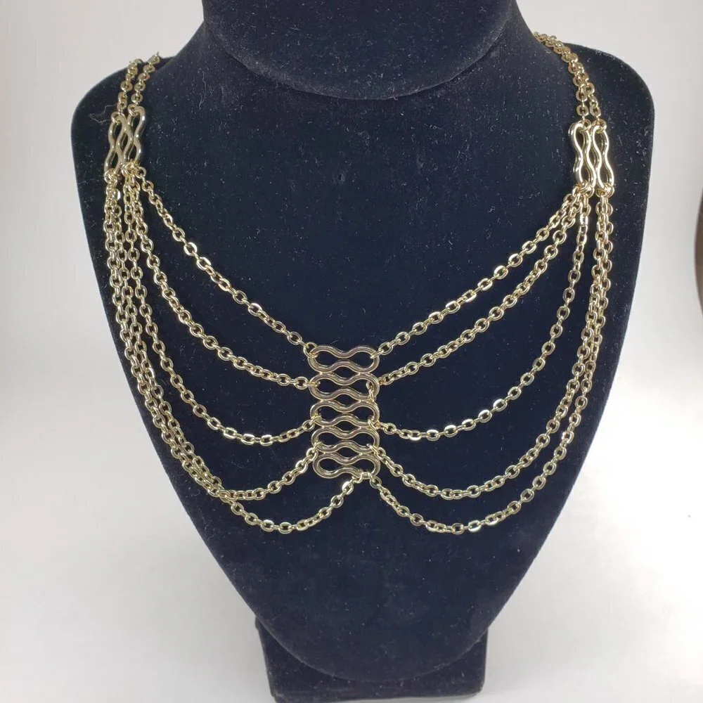 Women’s Gold Multi Strand Statement Necklace Bold Fashion Jewelry